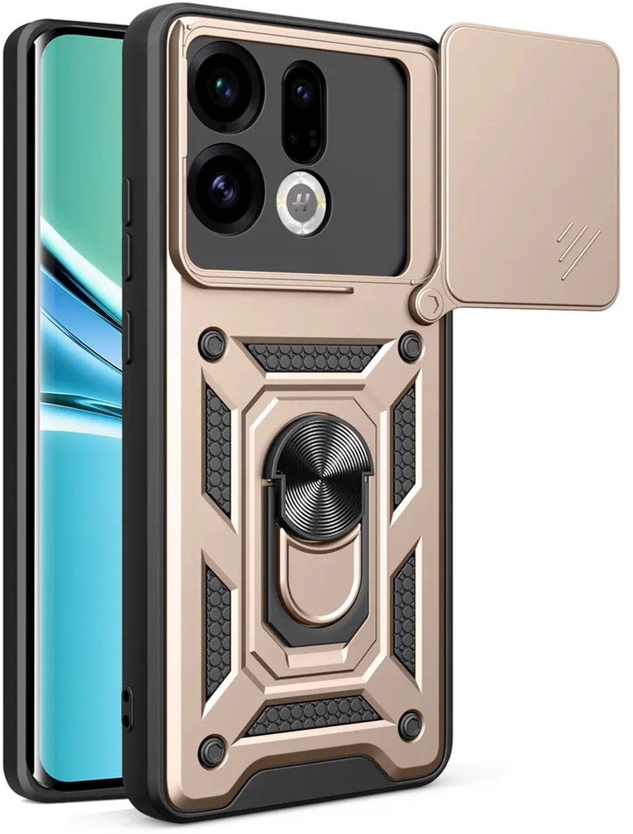 MobyDefend Hoesje - Geschikt voor Oppo Find X9 - Pantsercase Met Draaibare Ring - Goud