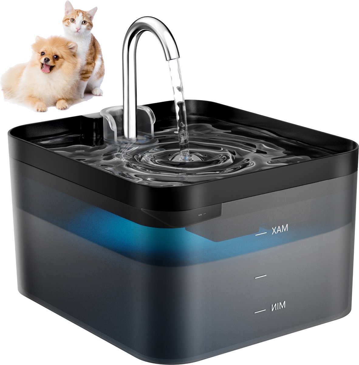 PawPoll® Drinkfontein - Waterfontein - 2.2L - Waterfontein voor Katten en Honden - Dieren Drinkbak - Incl. 1 Filter - Fluisterstil - Waterdispenser Kat - Transparant Zwart
