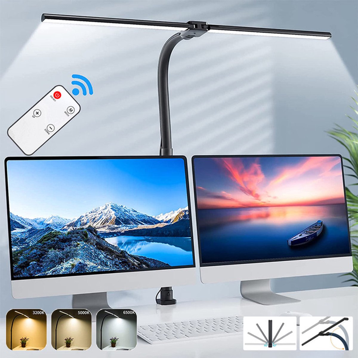 MUPOO 80 cm Bureaulamp LED Dimbaar - 5 Lichtstanden - 5 Helderheidsniveaus - met Afstandsb
