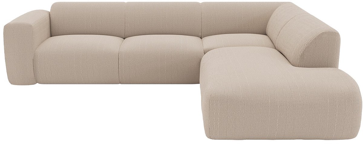 Vente-unique Grote hoekbank rechts met rugleuning aan de Chaise longue in beige fijn ribfluweel - POGNI van Maison Céphy