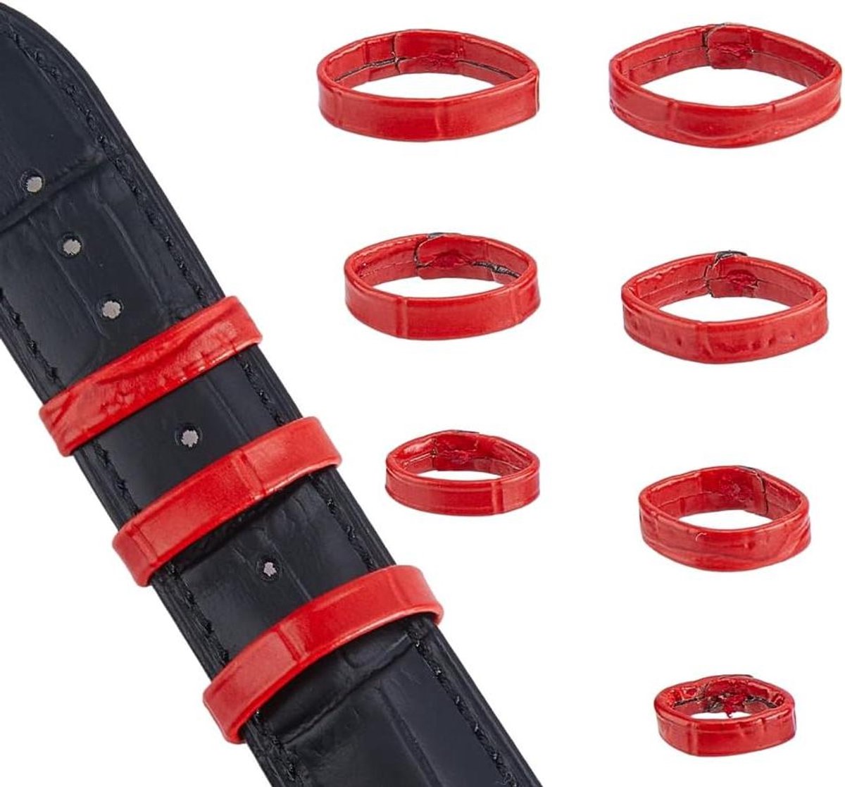 Jhubers Goods - Horlogeband keeper loop vervanging polsband houder - lederen 14 stuks 7 maten - zwart - smart polsband - geschikt voor meerdere modellen - horlogeband loop strap sluiting ringen - horlogeband vervanging met hoge kwaliteit.