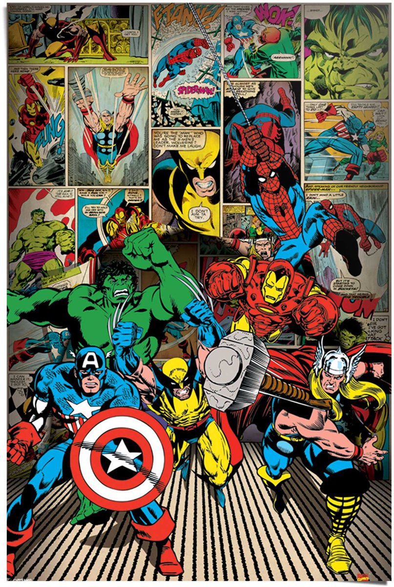 REINDERS Poster Marvel heroes - 91,5 x 61 - Papier - REINDERS Bonte kleuren