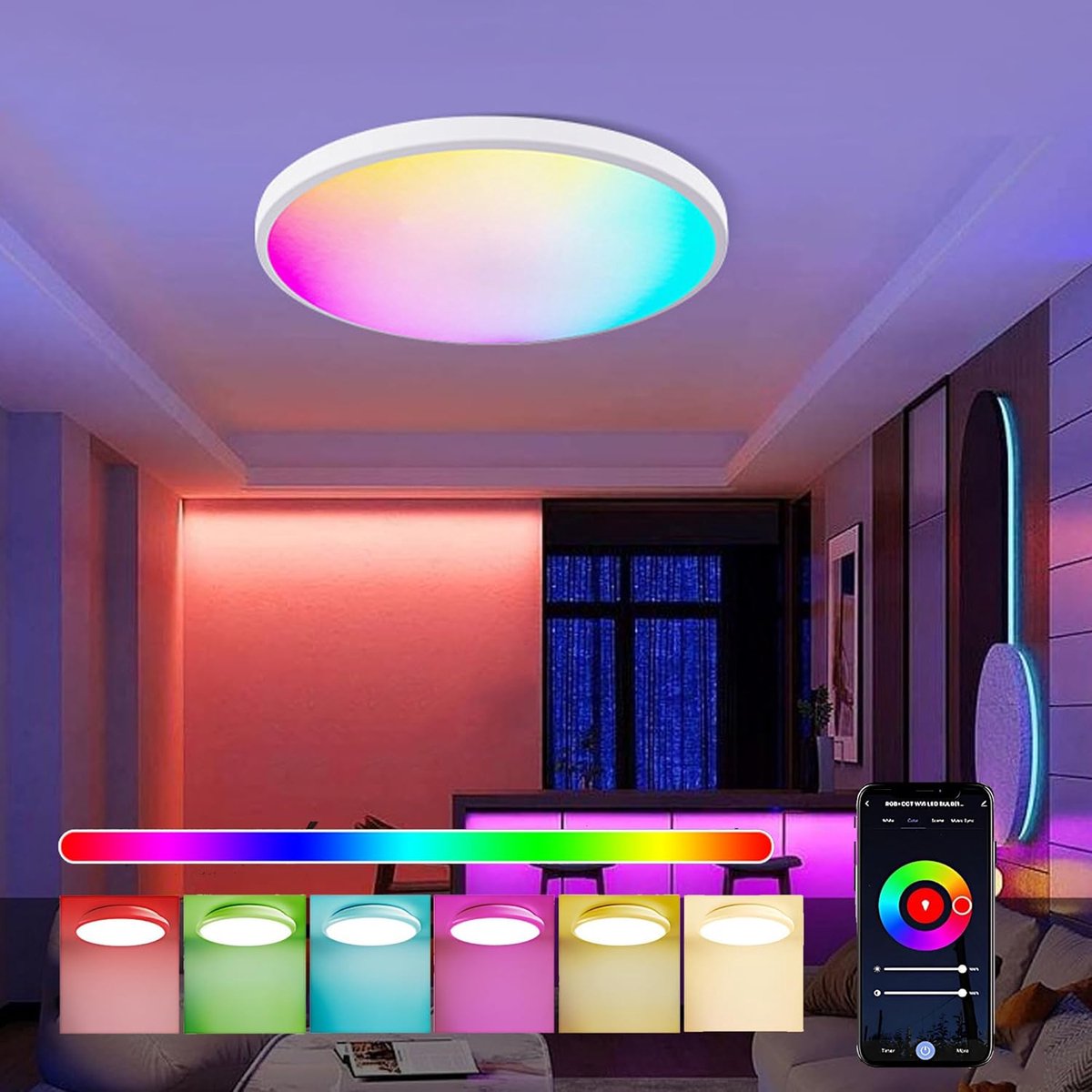 RGB LED Plafonniére - Dimbaar - met Afstandsbediening - Ø30cm - Wit
