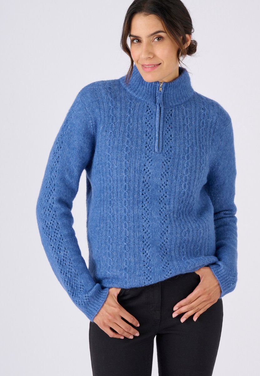Damart - Trui met ritskraag van alpacamix - Dames - Blauw - M