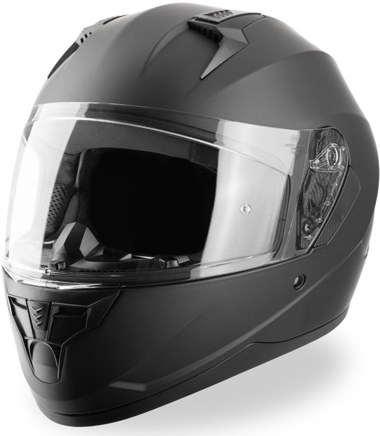 VINZ Vigo Integraalhelm - ECE 22.06 gekeurde Helm Scooter, Motor & Brommer - Heren & Dames - Mat Zwart - L