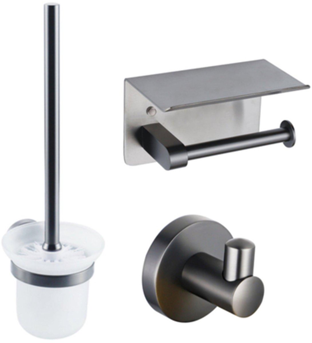 FugaFlow Eccelente Acces Toiletset- toiletrolhouder- toiletborstel - handoekhaak - geborsteld gunmetal PVD
