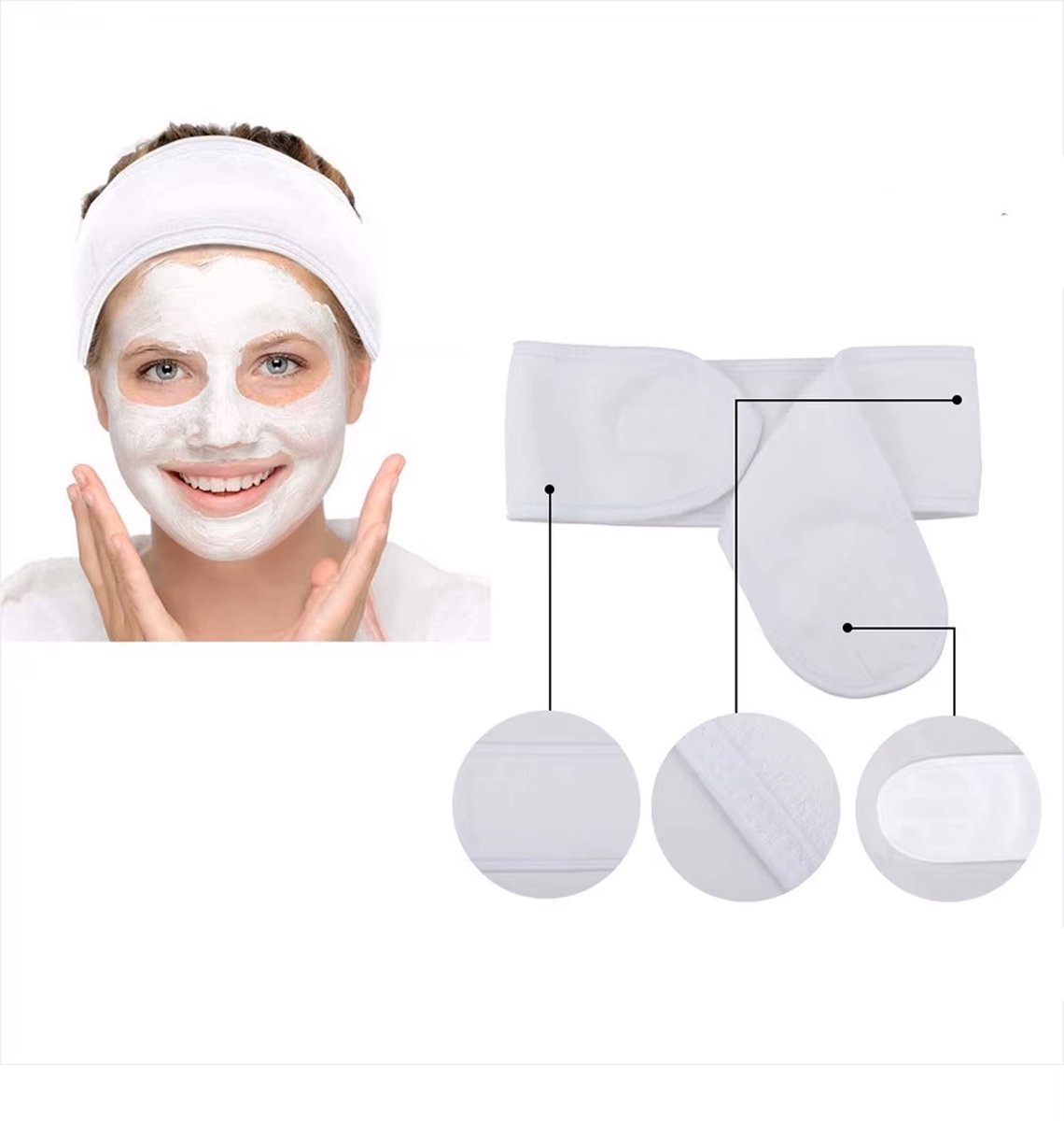 Skincare hoofdband - Gezichtreiniging band - Haarband - Make-up band - Wit - 5 stuks - Klittenband - CHPN