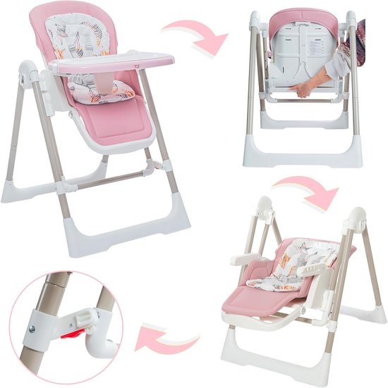 3in1 Kinderstoel met Verstelbare Hoogte en Voetsteun - Multifunctionele Kinderstoel en Schommel voor Baby's - Roze — afbeelding 4