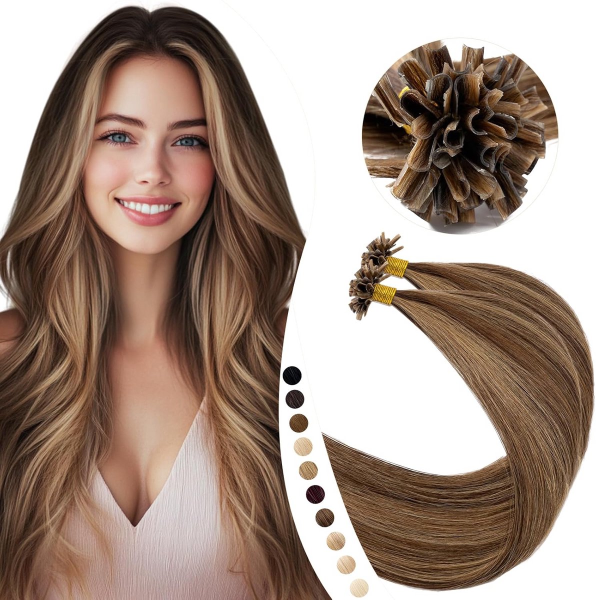 Haarverlenging Keratine U-Spits 45cm 50 Strengen Middelbruin & Honingblond
