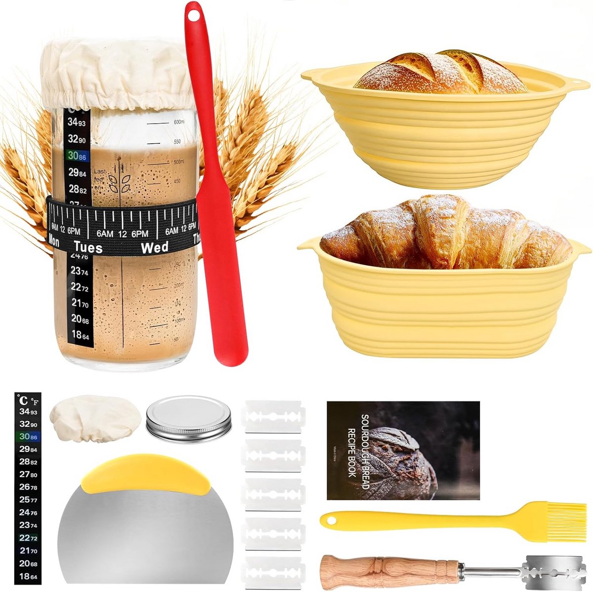 Zuurdeeg Starterset met 16 Accessoires voor Brood Bakken