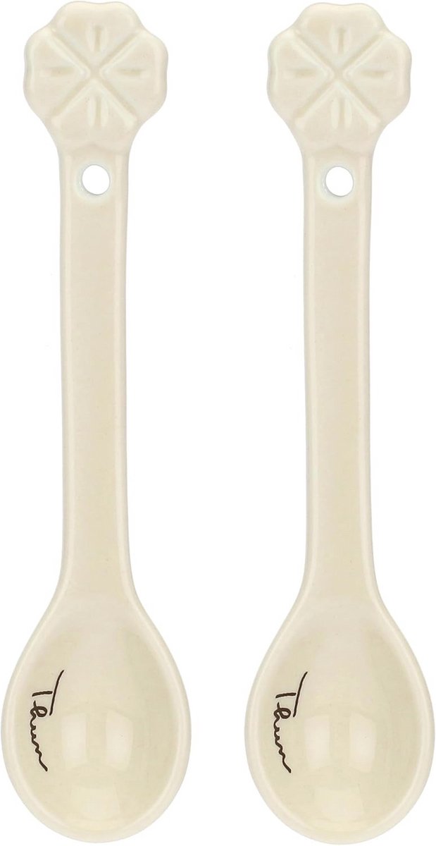 Set van 2 porseleinen lepels met klaverblad