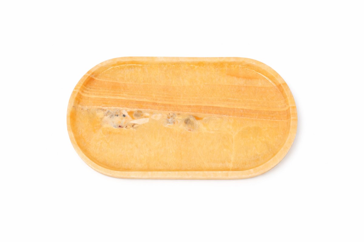 Onyx Dienblad Ovaal – Honinggeel – Natuursteen Decoratief Plateau – 30 × 18 cm