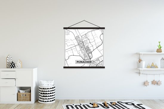 Posterhanger incl. Poster 90x90 cm - Schoolplaat - Kaart - Pijnacker - Zwart - Wit - Textielposter - Zwarte latten