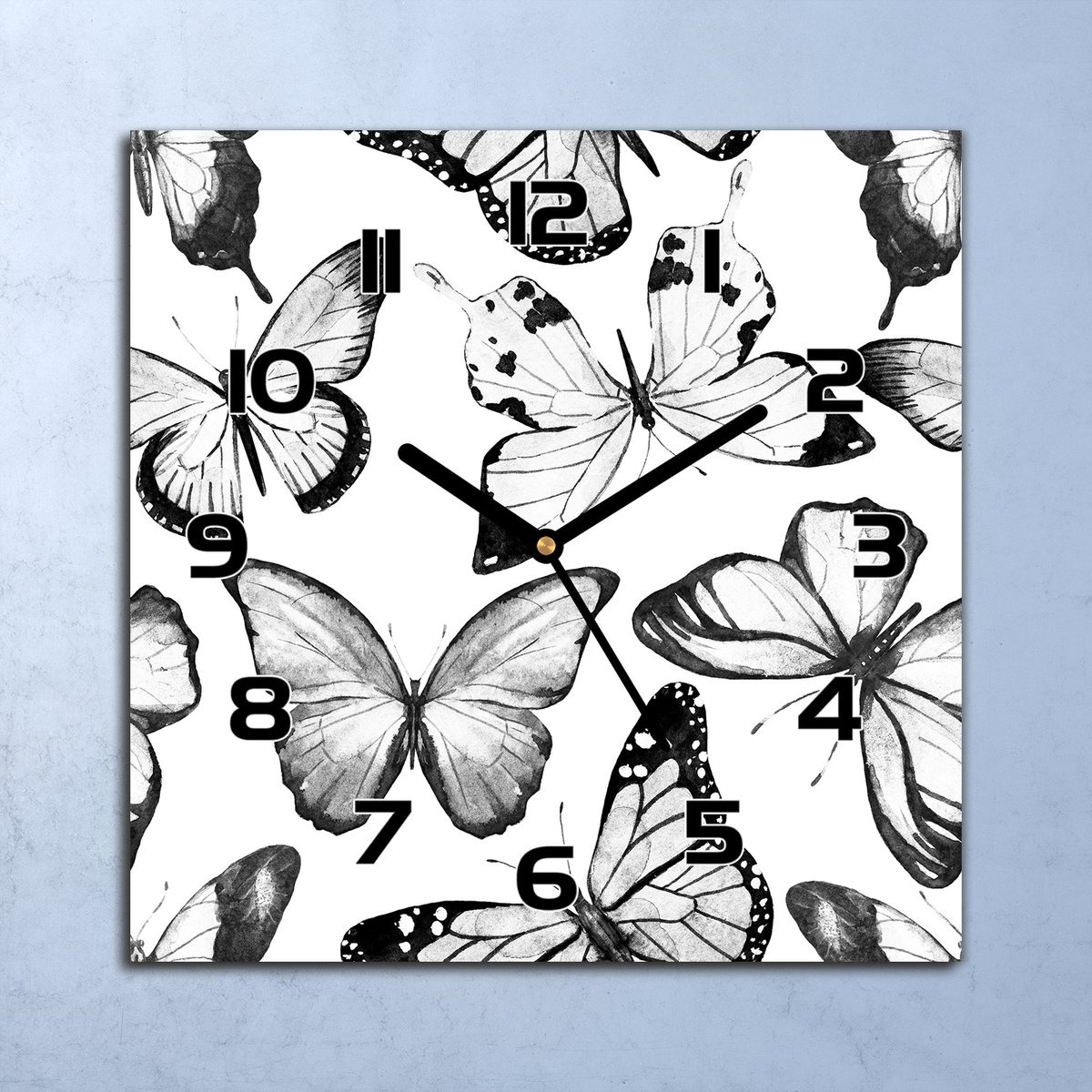 Coloray Wandklok - Vlinders Klok Glas - 30x30 cm - Zwart Wandklok - Wandklok Vierkant - Wandklok Industrieel - Wandklok Keuken - Stille Wandklok