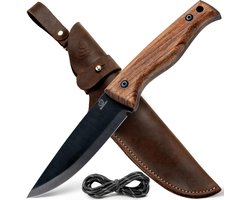Vaste Bushcraftmes met Volledige Tang en leren Schede - Kohlstofstaal Kampeermes voor Survivalkamp en Houtsnijwerk