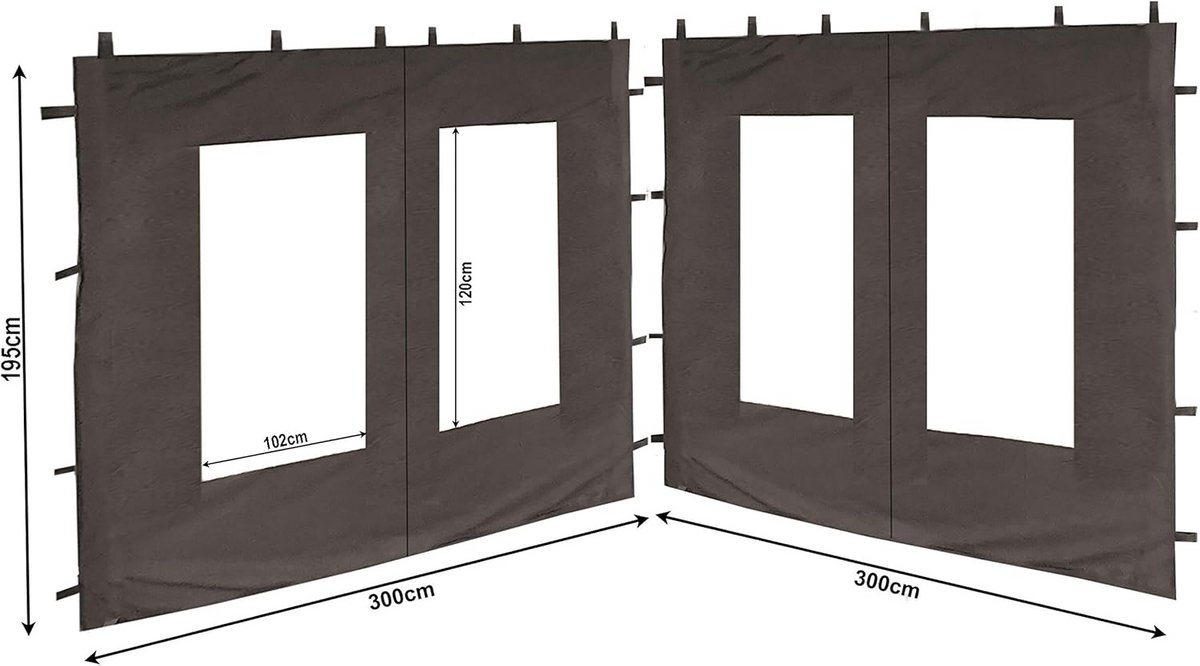 Zijwanden set 2 stuks met raam voor partytent 3x3m - Antraciet PE