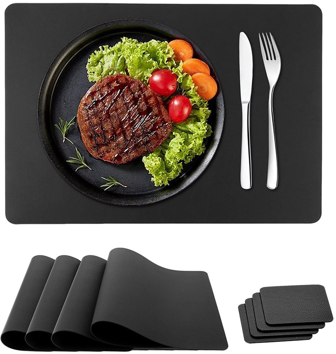 Leren Placemats - 45x30 cm - Zwart - Placemats - Tafeldecoratie - Antislip Placemats