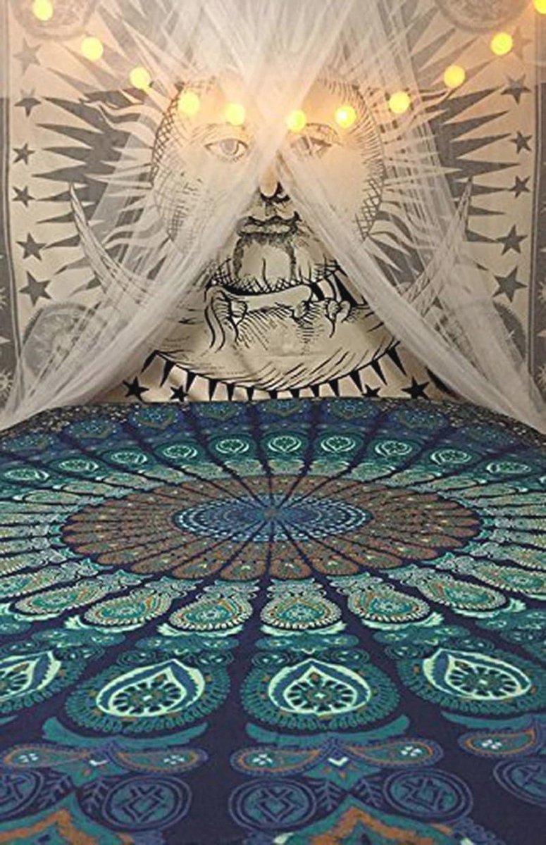 Multicolor Mandala Tapestry - Indian Tapis voor Bed, Picknick, Strand en Hippie Stijl