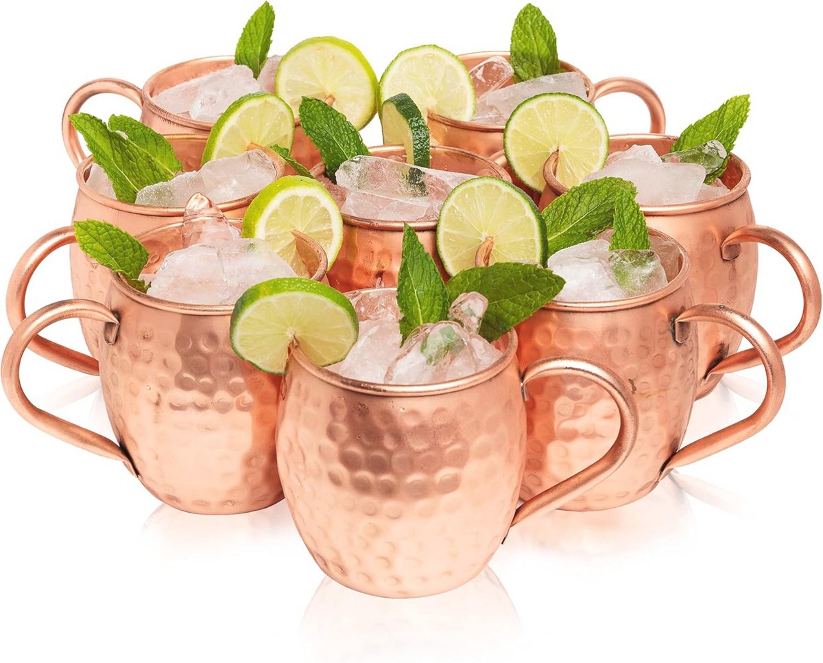 Gehamerd Koper Drinkmok 16oz - Set van 8