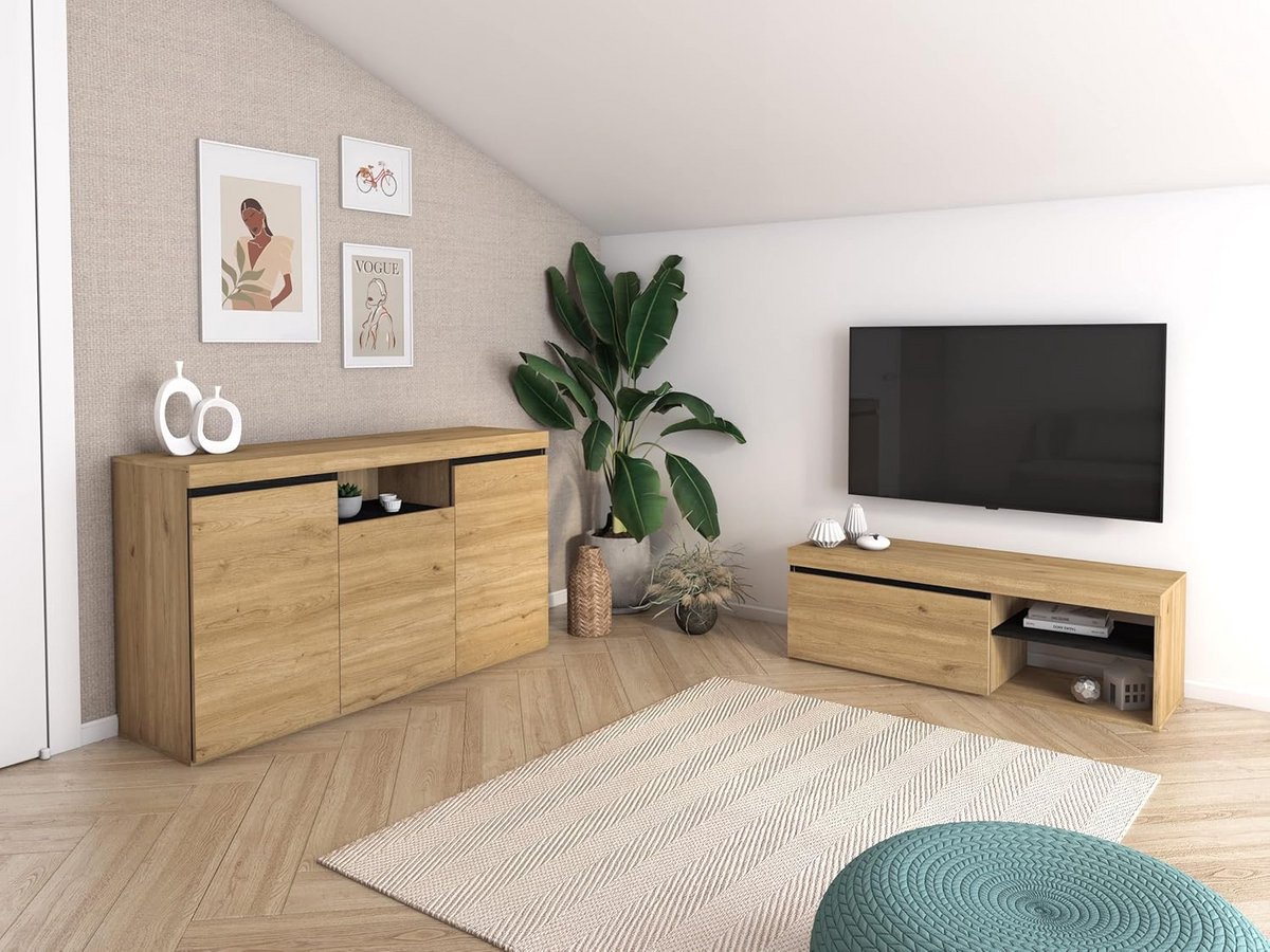 Set Scandinavisch Dressoir en TV-meubel 120 cm in Eiken Zwart