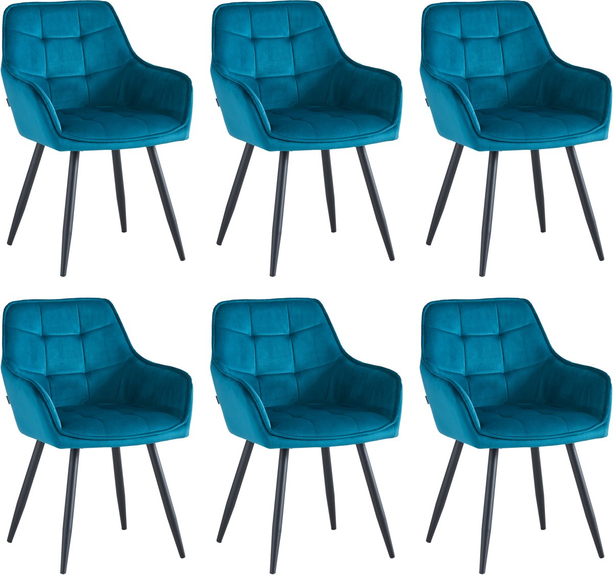 Colenis® - Oriana Eetkamerstoel - Set Van 6 - Petrol - Fluweel - Velvet - Industrieel