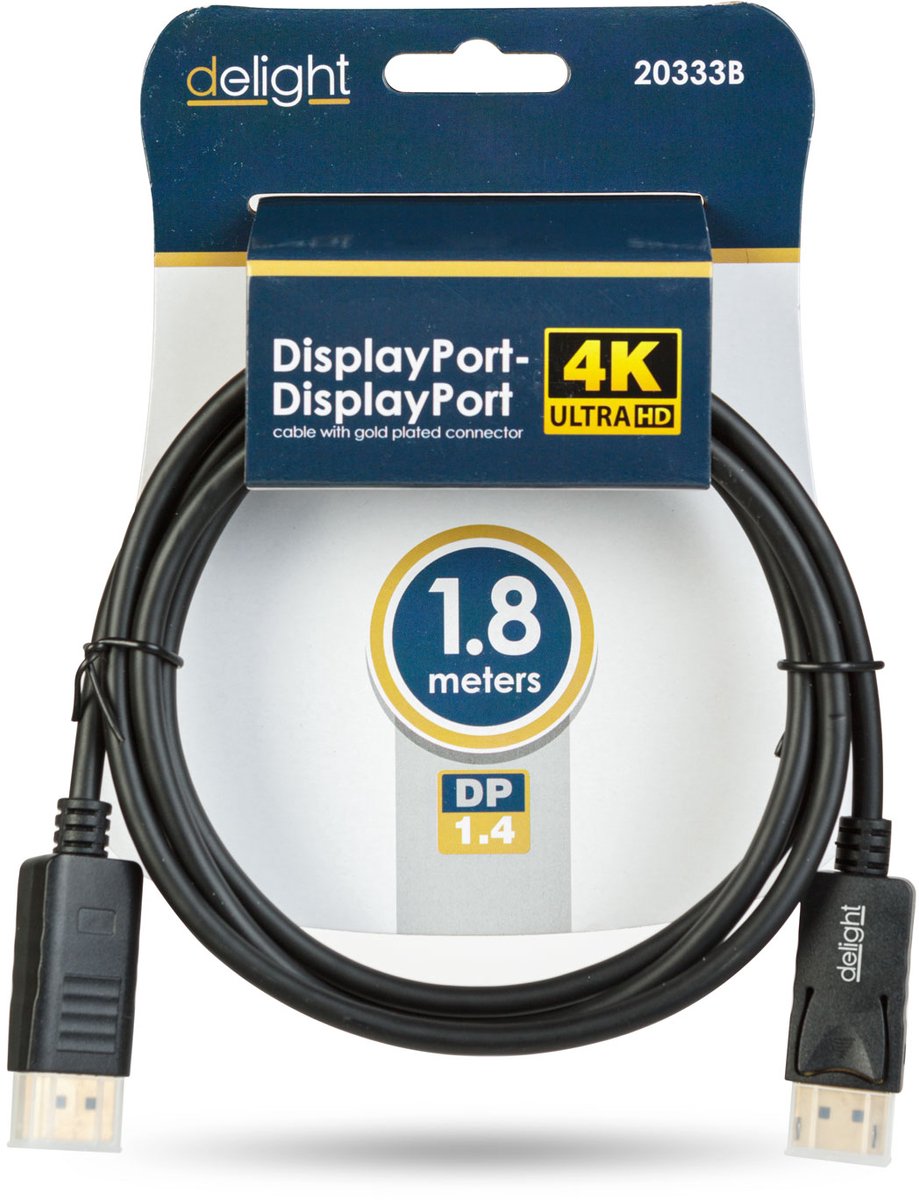 DisplayPort Kabel – DP 1.4 – 4K – 1,8 m – Vergulde Connectoren – Zwart - 1 Stuks [20333B]