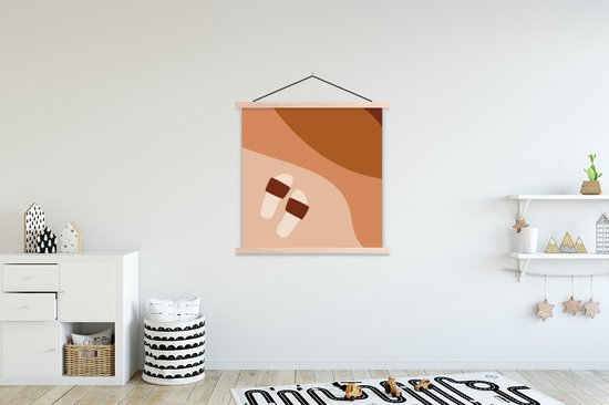 Porte-affiche avec affiche - Affiche scolaire - Été - Slippers - Marron - 120x120 cm - Lattes vierges
