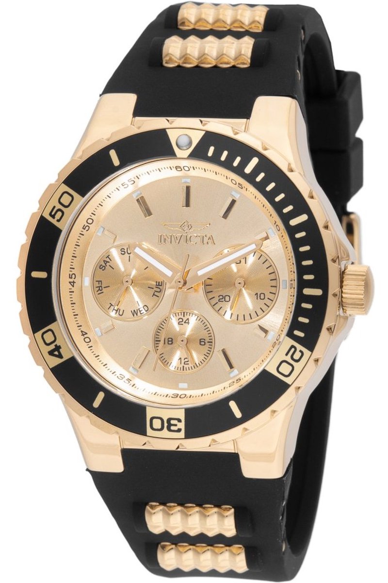 Invicta Aviator 49892 Dames Horloge - Waterdicht - Analoog - Quartz Uurwerk - Roestvrij Staal met gouden Wijzerplaat - 38mm