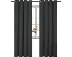 Zwarte 100% Blackout Gordijnen Set van 2 - 140x260 cm, Thermisch Isolerende Gordijnen voor Slaapkamer en Woonkamer
