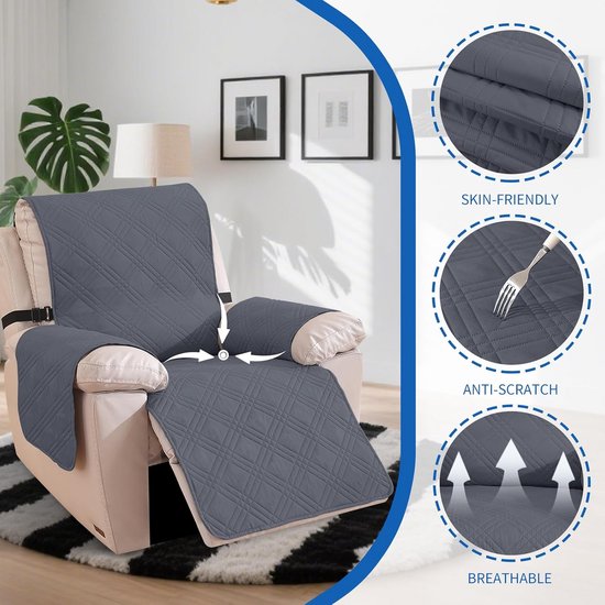 Omkeerbare Relaxstoelhoes Universele Beschermhoes voor Fauteuil Krasbestendig Grijs — afbeelding 3