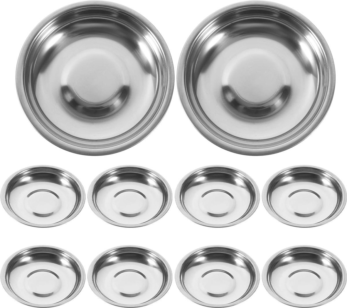 Stunq® Set van 10 roestvrijstalen dipschalen, mini-dipschalenset van 8 cm diameter, sojasausschalen, roestvrijstalen schalen, kleine borden voor sushisauzen, BBQ-saus