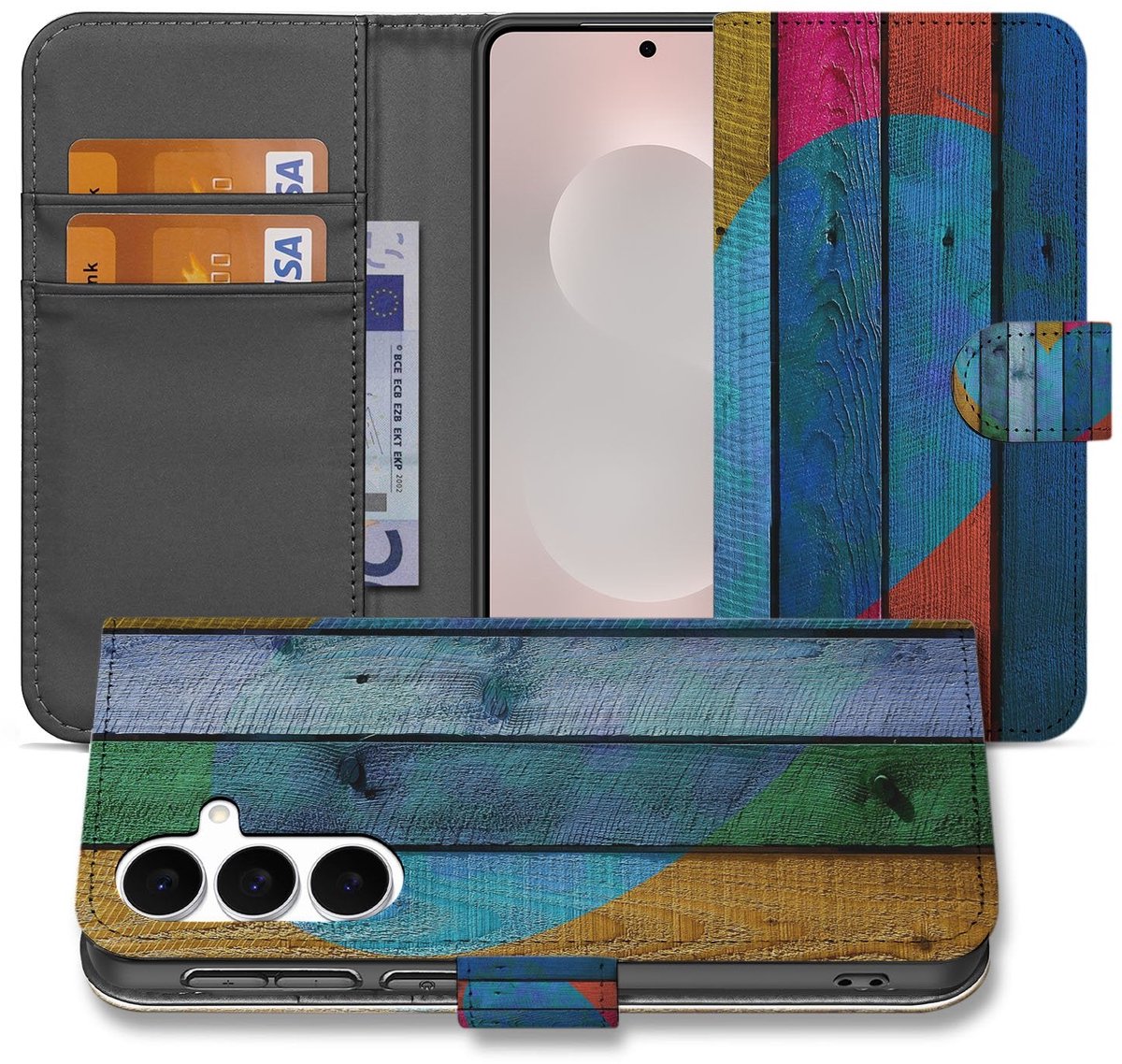 Samsung Galaxy S25 FE Bookstyle Hoesje Wood Heart Bruin Met Pasjes