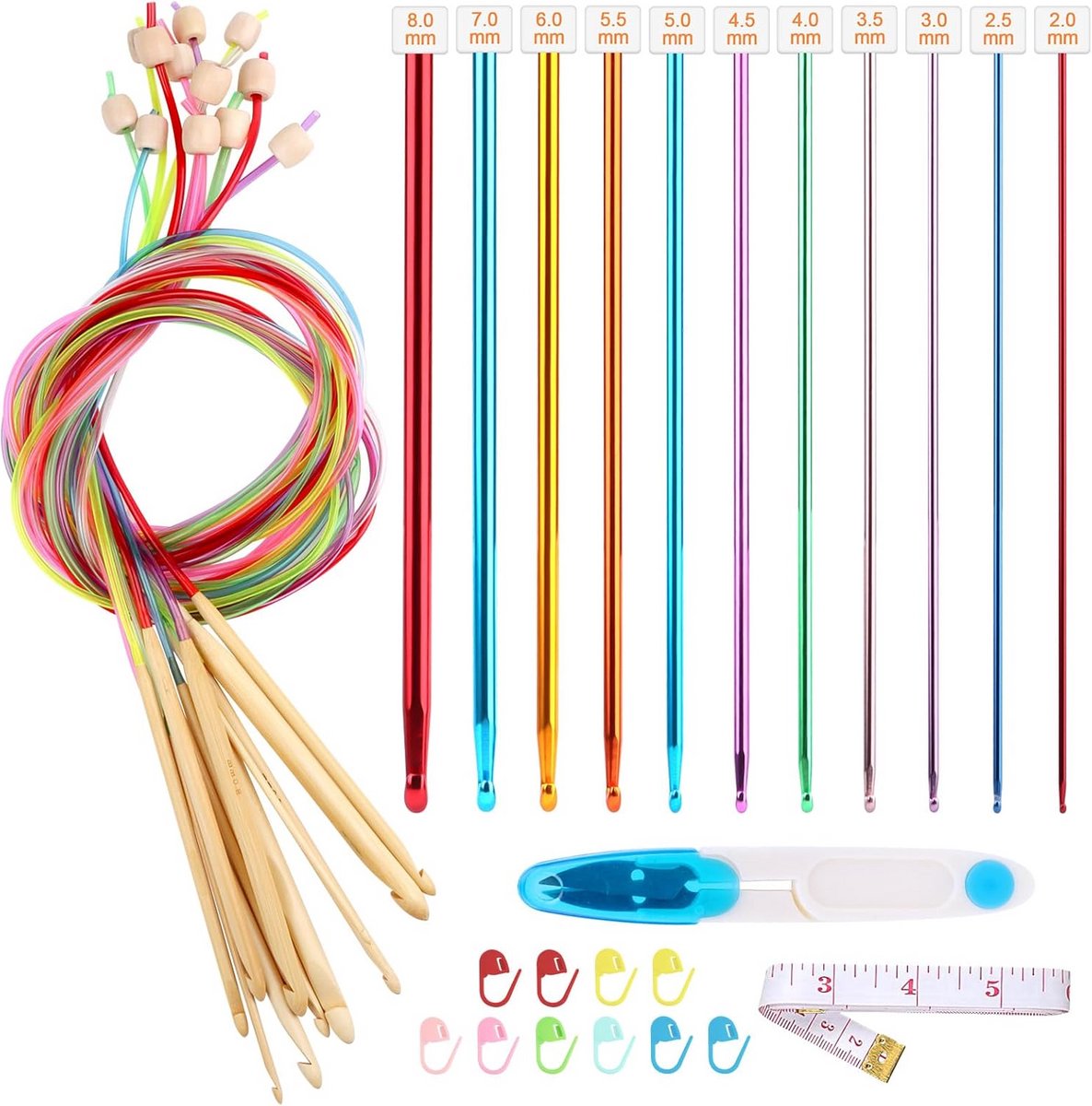 Tunesische Haaknaaldenset met Touw - Compleet voor Beginners en Gevorderden - Diverse Maten