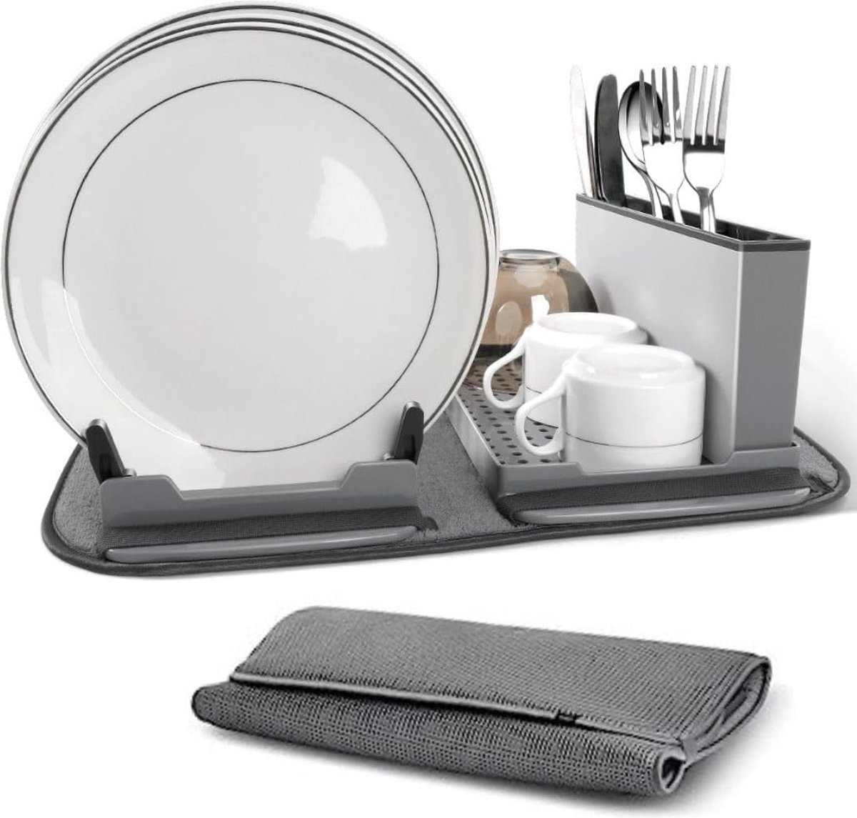 Stunq® Compact 2-in-1 Droogrek en Microvezelmat voor Keuken en Kamperen