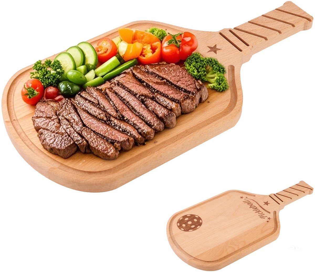 Pickleball snijplank, houten charcuterieplank met handvat Pickleball cadeaus voor vrouwen, mannen en geliefden 42x21cm peddelvormig ontwerp serveerschaal grote kaasplank keukendecoraties