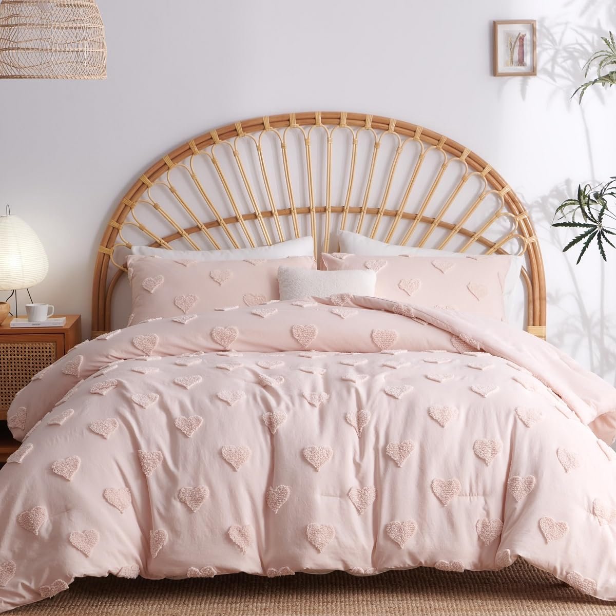 Ibenzoa Roze Dekbedovertrekset met Hartmotief en Twee Kussenslopen voor Tweepersoonsbed