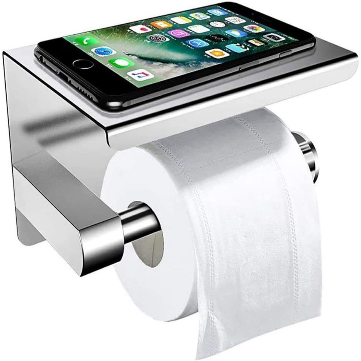 GELLDG Toiletrolhouder - Toiletrolhouder zonder boren - Wandgemonteerde toiletrolhouder - Toiletrolhouder met planken - Roestvrij staal - Zilver