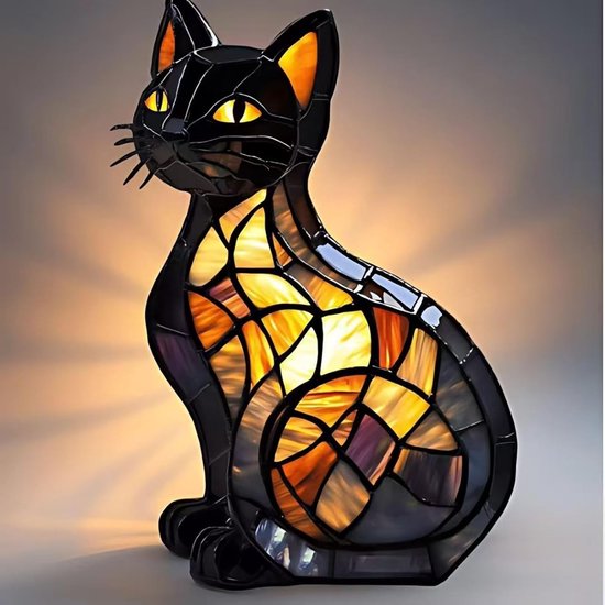 Kattennachtlampje - Retro kattenlamp - Met kleuren - Kattenserie kunstnachtlampje - Harsen tafellamp - Geschikt voor slaapkamer - Warm dierennachtlampje - Perfect voor huisdecoratie en cadeaus