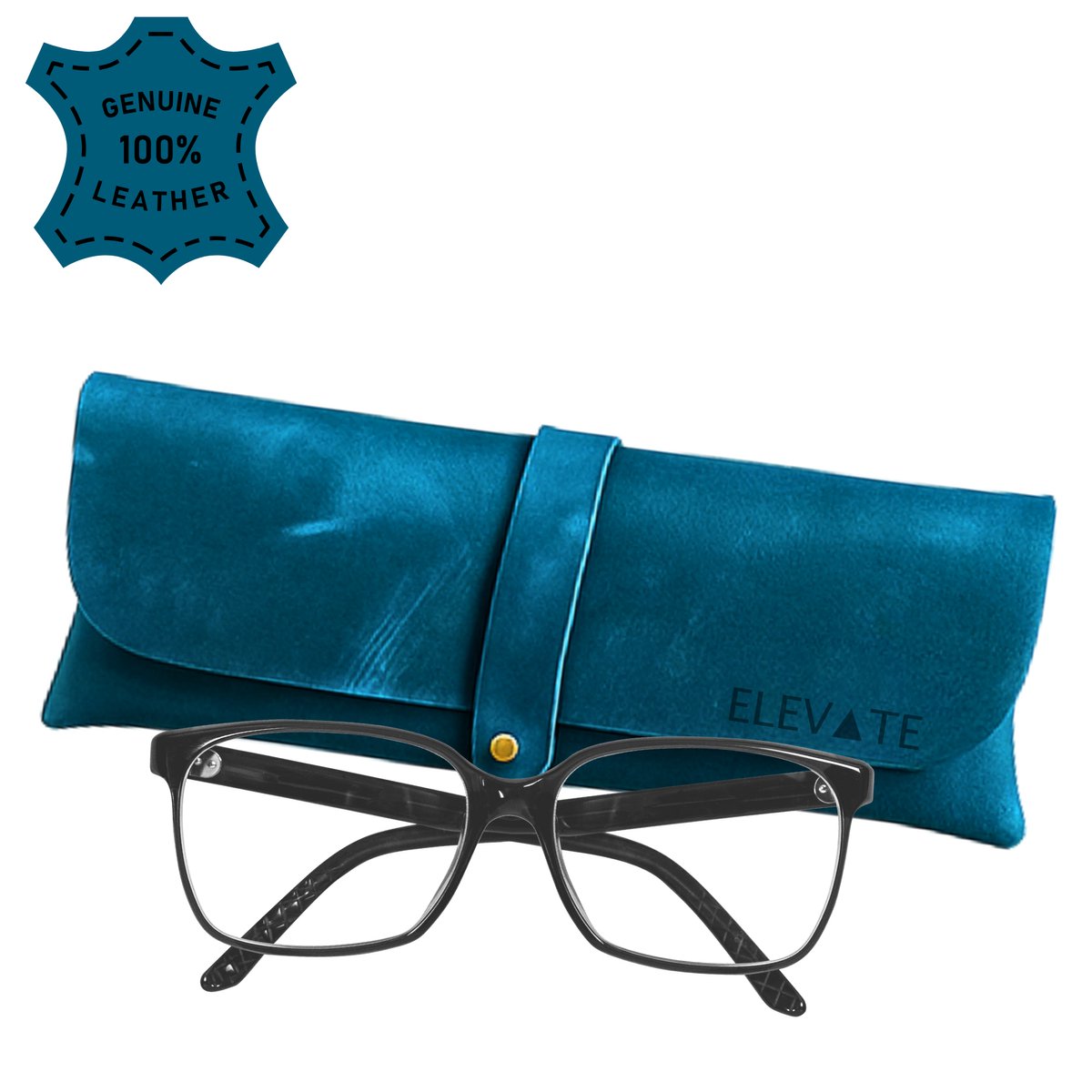 ELEVATE® Luxe Leren Brillenkoker - Blauw – 100% Echt Leer – Handmade Crazy Horse Etui – Unisex Zonnebril & Brillenhoes – Vintage Full-Grain – Meerdere Kleuren