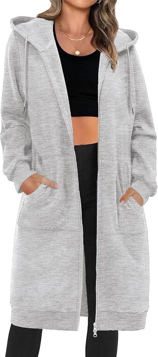 Lang Fleece Sweatshirt voor Dames met Capuchon en Ritssluiting