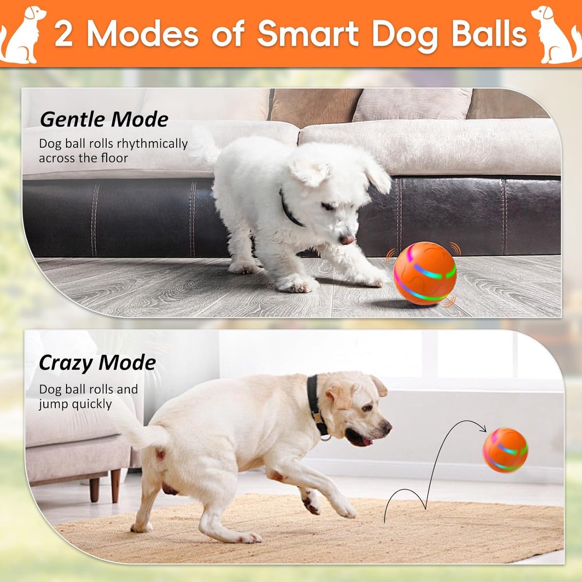 Stuiterende bal voor honden - Smart Bounce Ball Cartoon Kip Pluche Speelgoed - Oplaadbaar Bewegend Spel Squeaker Hondenspeelgoed voor Puppy, Kleine, Medium Katten