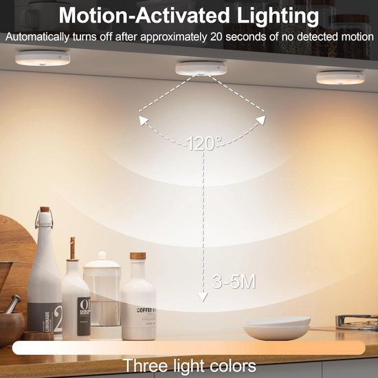 Draadloze LED Lamp met Bewegingssensor, Set van 2 Magnetisch, Dimbaar Trapverlichting, 8 LEDs USB Oplaadbare Kastverlichting voor Gang, Slaapkamer, Keuken, Kinderkamer, Energieklasse A van Lacmisc — afbeelding 5