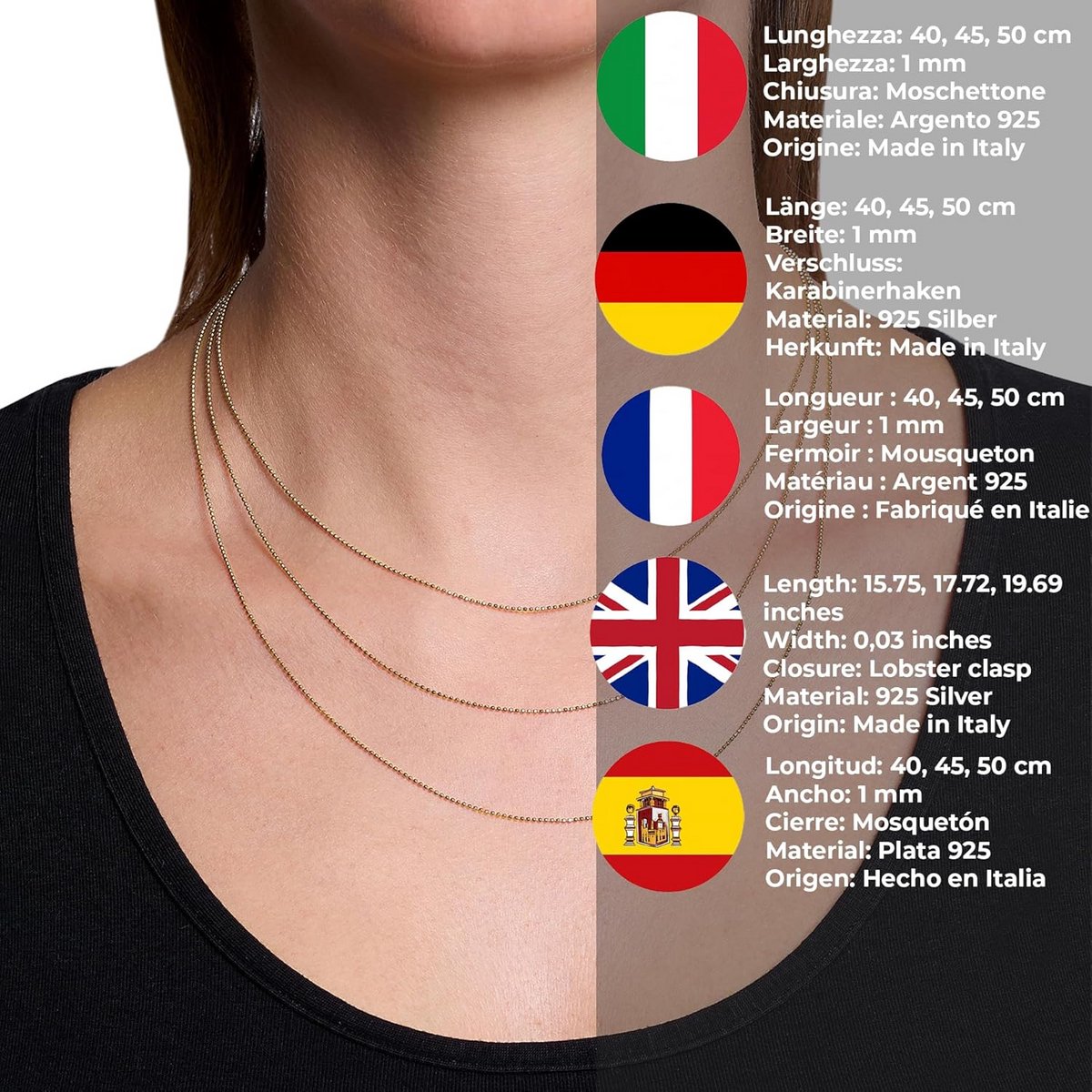 925 Zilveren Fijne Schakelketting voor Dames en Heren met Diamantaccent