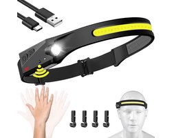 Hoofdlamp - Oplaadbare hoofdlamp - 230° brede LED-koplamp met bewegingssensor voor volwassenen - Campingaccessoires - waterdichte hoofdlamp/zaklamp - voor wandelen, hardlopen, reparaties, vissen en fietsen