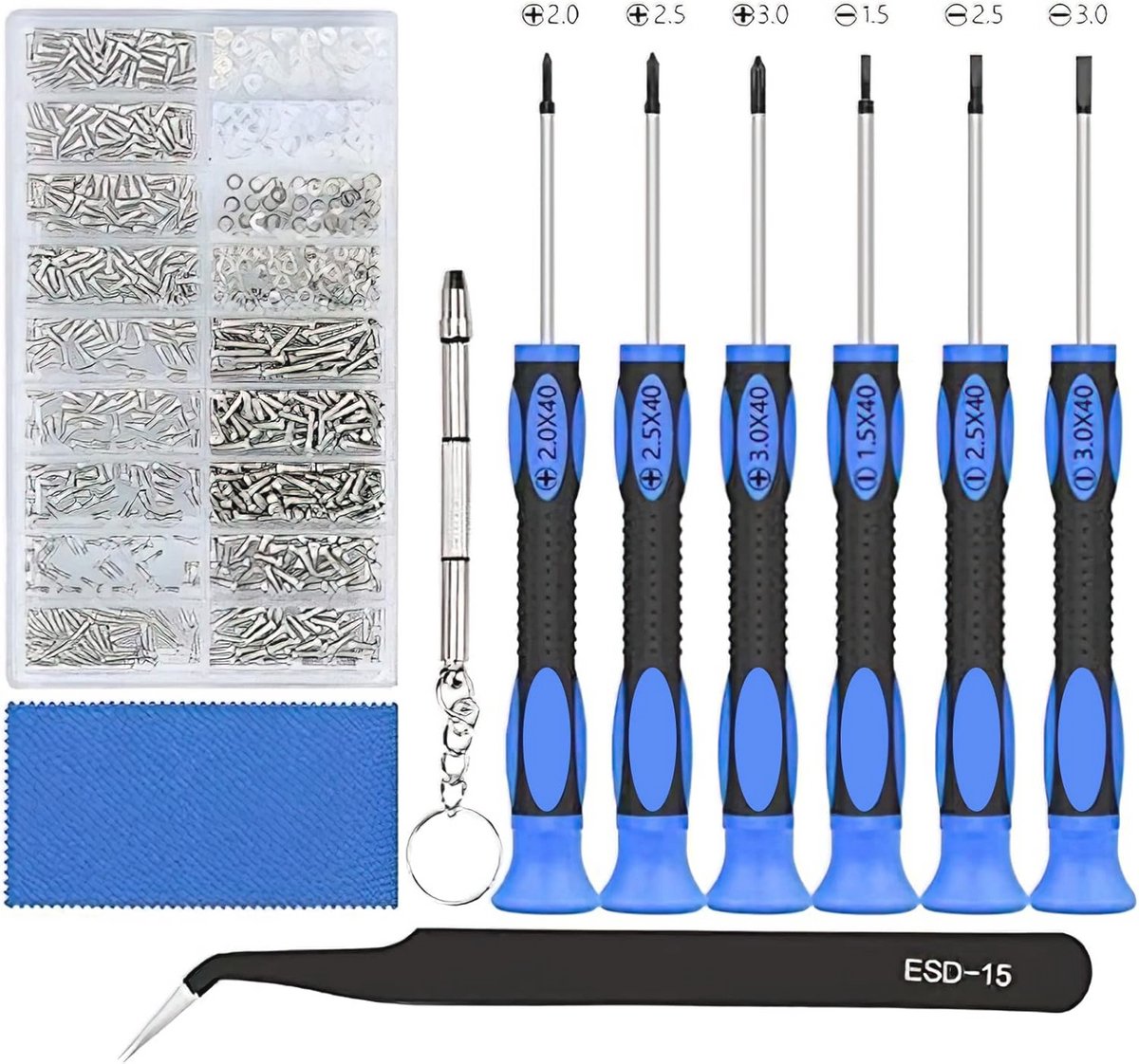 Reparatieset voor brillen en zonnebrillen met schroeven en schroevendraaiers
