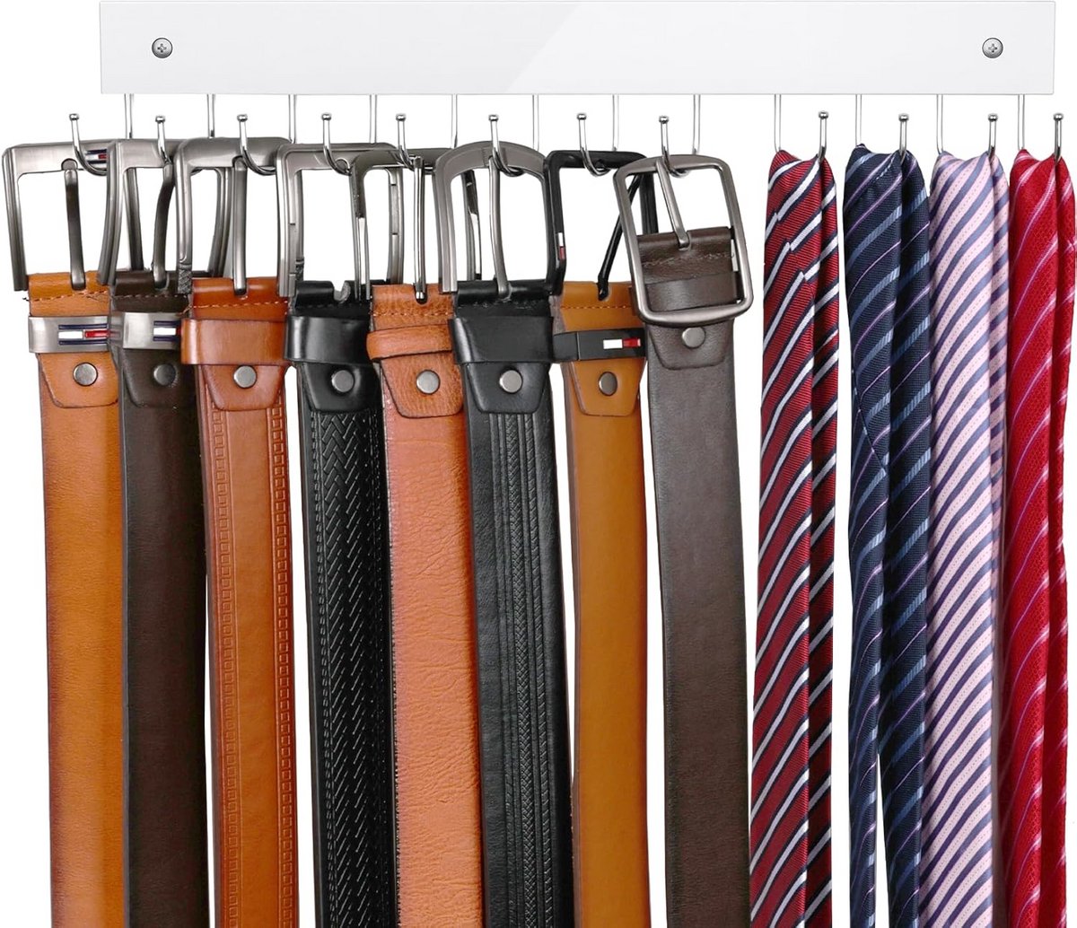 Ruimtebesparende Riem Hanger voor Wandmontage - Houten Organizer met 12 Opbergcapaciteit