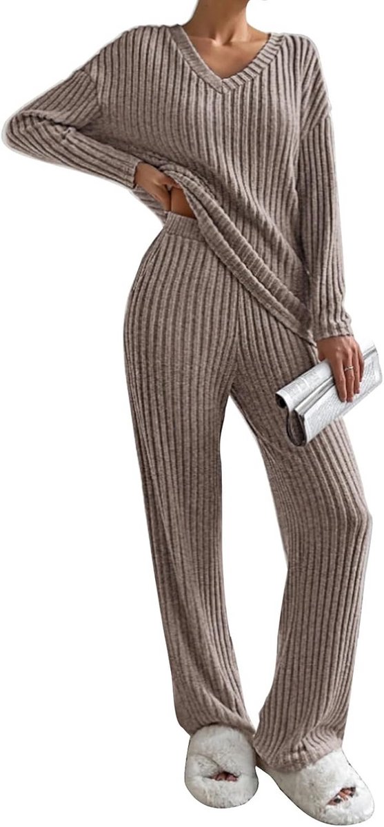 Dames Jumpsuit Warm Gebreid Lange Mouwen Herfst Winter Comfortabele Trui Geribbeld Vrijetijds- en Huiskleding