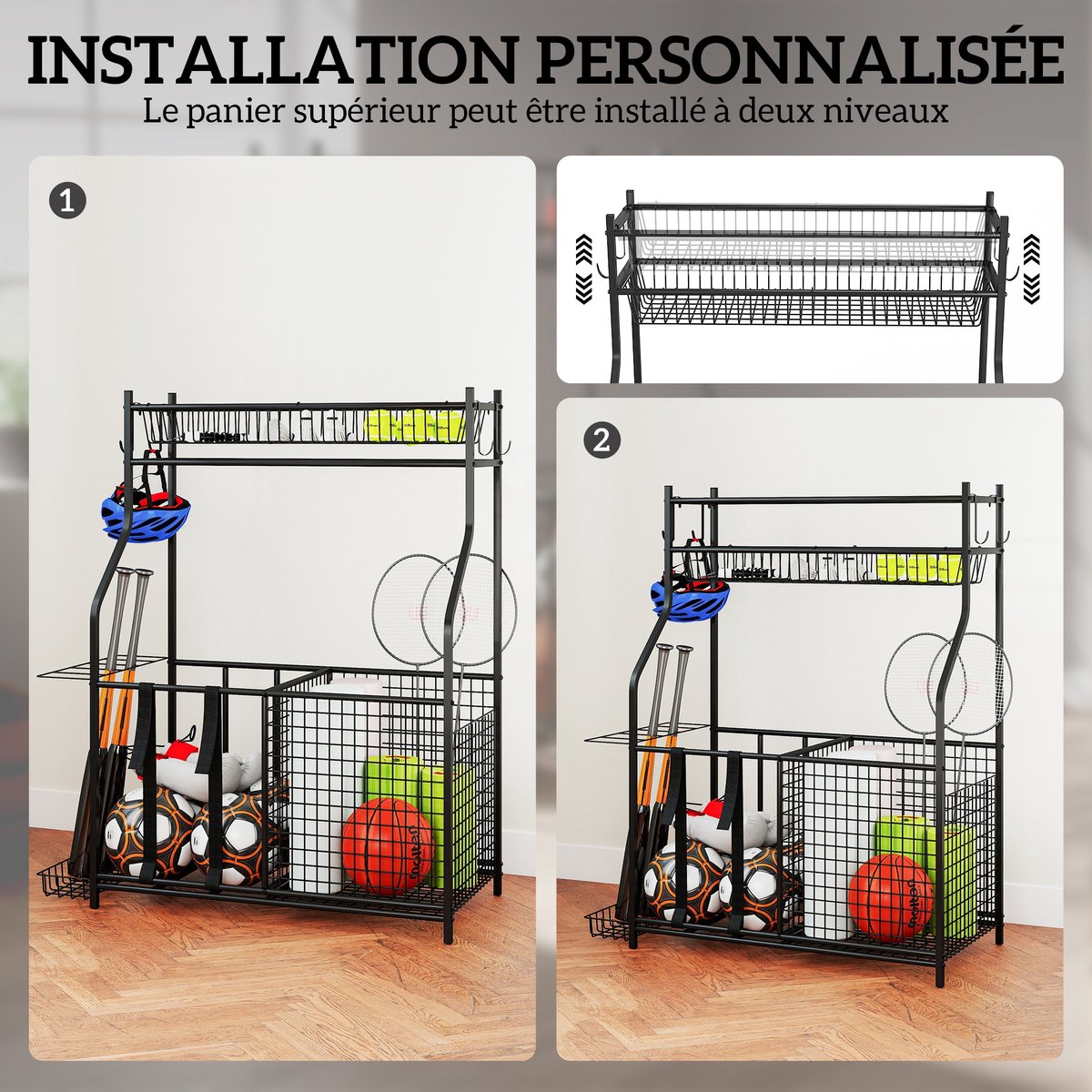 SPORTNOW - Organizer voor sportartikelen - Metaal - 92x42x109cm - Zwart — cadeau in Sport & Outdoor - foto 3