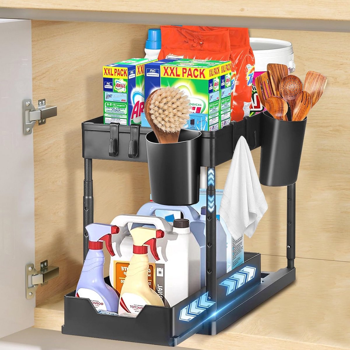 2-traps multifunctionele keuken en badkamer organizer met haken en hangbekers