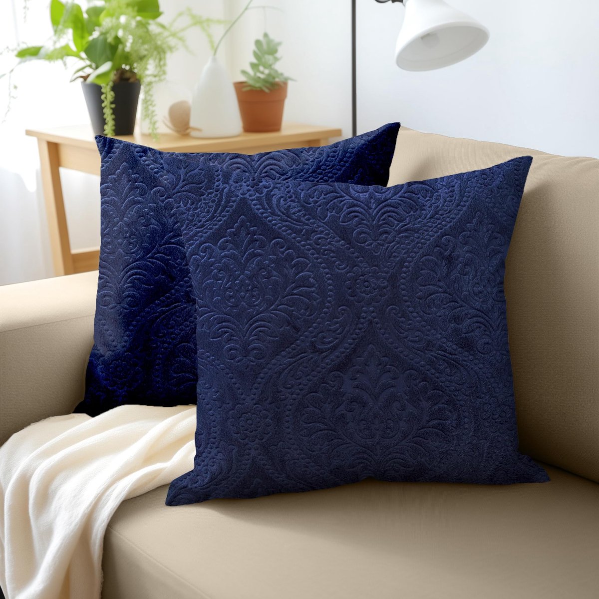 Unyqoos Set van twee elegante fluwelen kussenslopen voor woonkamer en slaapkamer Marineblauw